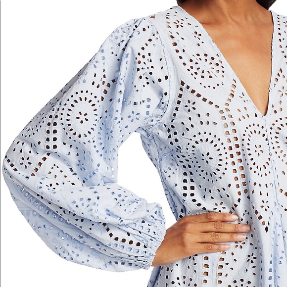 Ganni Broderie Anglaise Eyelet Powder Blue Dress size 42 Med Large - Picture 4 of 9